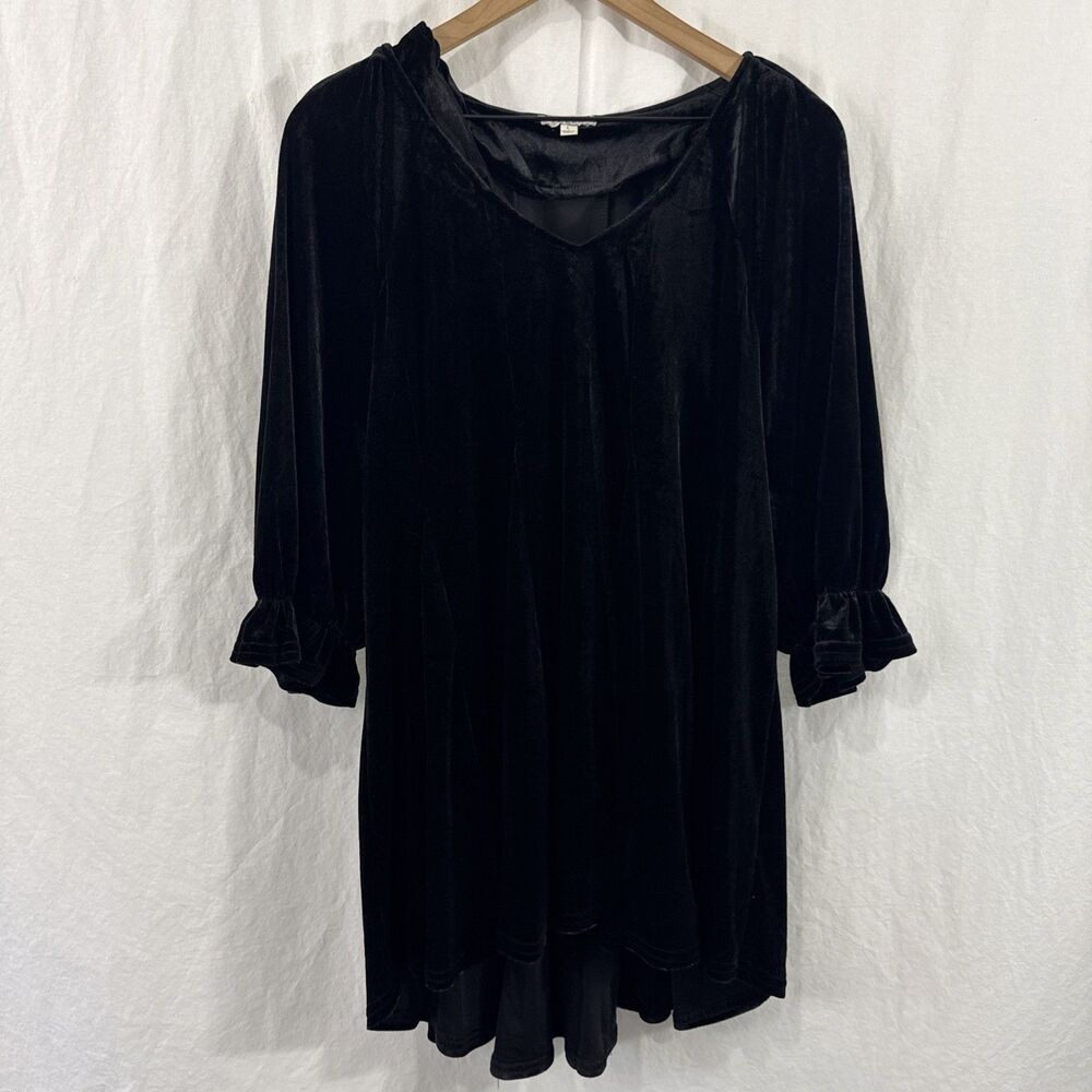 Umgee Black Velvet Flare Babydoll Mini Dress Womens Sz L Dark Romantic Whimsy